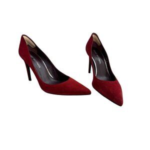 Stuart Weitzman Shoes Size 10.5 Scarlet Red Suede Nouveau Pointed Toe 4" Pumps